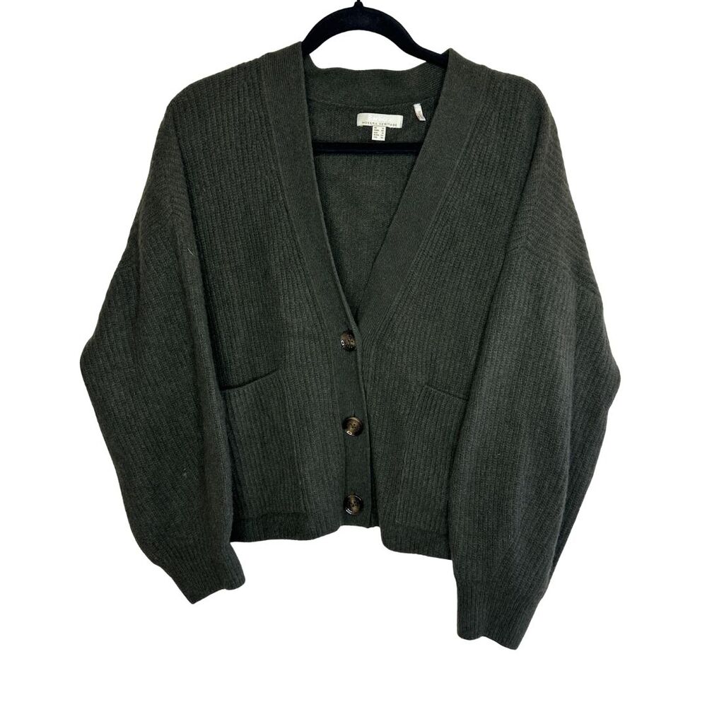Barbour Theodore Cardigan 12 Olive Green Recycled Wool Pocket UK 16 Oversized - Picture 3 of 10